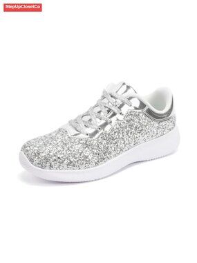 Glitter Sequin Lace-Up Sneakers Lightweight Walking Tennis Shoes